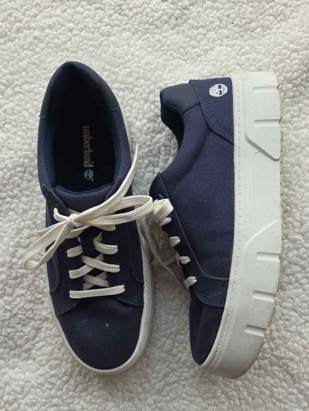 Timberland Women's Laurel Court Low Lace-Up Sneakers in Navy Canvas, featuring